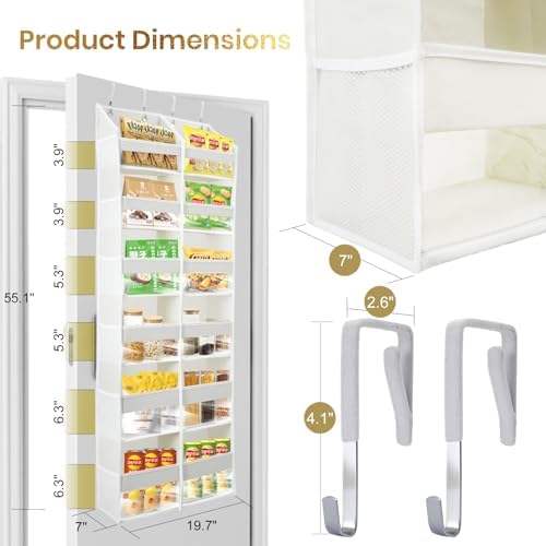 Over the Door Organizer, 6-Tier XL, 100D Fabric, Baby Pink