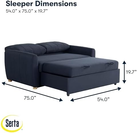Serta® Galway 66.5" Full-Size Convertible Pop-up Sofa, Dream Coil® Comfort, Finger Guard® Pinch Point Protection, Woven Polyester Fabric, Navy Blue