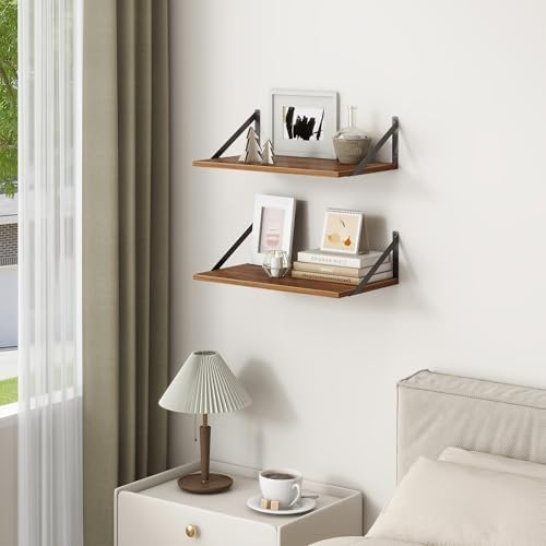 20 Inch Floating Shelves, Deep Wall Shelves for Kitchen, 20 x 12 Floating Shelf for Living Room, Bedroom, Farmhouse Floating Shelves for Home Decor Storage, Walnut, Set of 2
