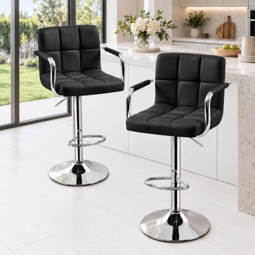Yaheetech Bar Stools Set of 2, Swivel with Backs, Adjustable Height, Black