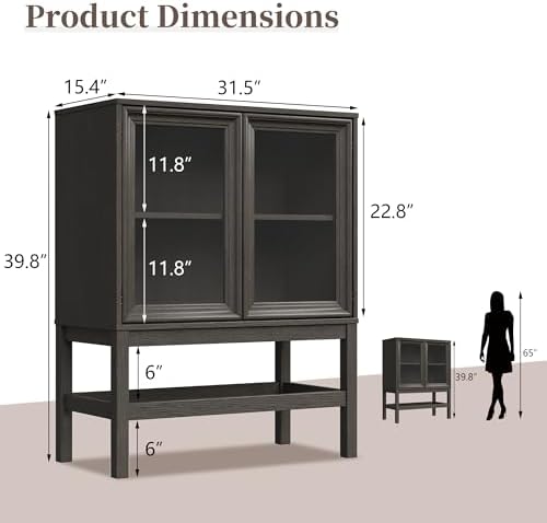 Sideboard Buffet Cabinet with Storage Set of 2, Small Kitchen Coffee Wine Bar Cabinet with Glass Doors, Wood Mid Century Modern Side Board for Living Room, Dark Brown