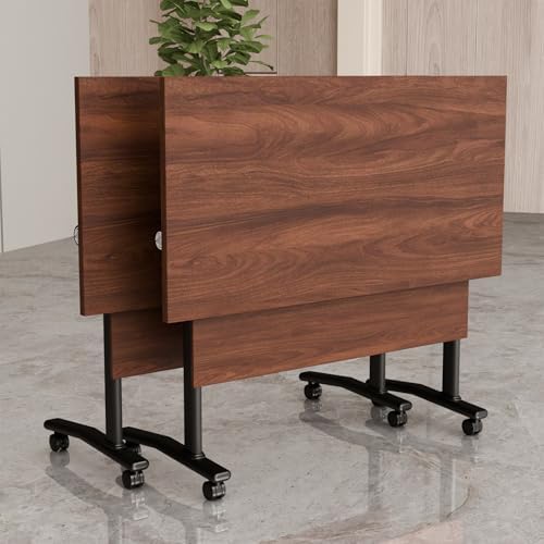 Folding Conference Room Tables, Modular Seminar Conference Table Modern Flip Top Training Meeting Tables, Conference Room Table with Wheels for Home Office Classr, 2 Pack 55.1inch