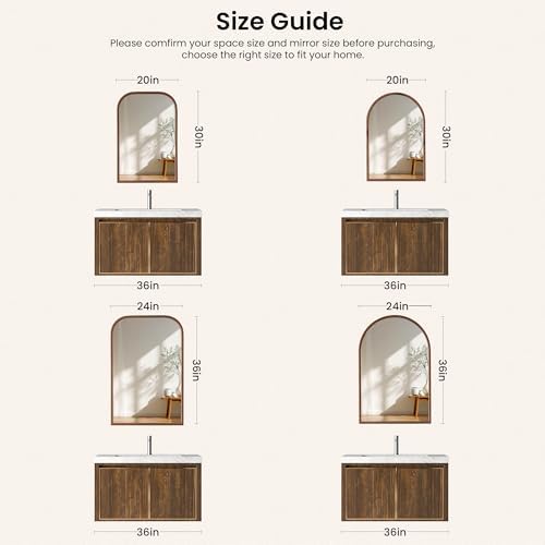 24"x36" Arch Wall Mirror for Wall, Wall Mounted Vanity Mirror for Bedroom, Wood Grain Finish Frame Mirror with Tempered Glass, Vintage Decorative for Bathroom, Entryway, Living Room, Walnut