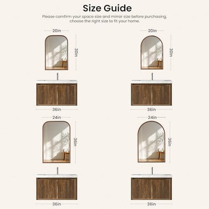 24"x36" Arch Wall Mirror for Wall, Wall Mounted Vanity Mirror for Bedroom, Wood Grain Finish Frame Mirror with Tempered Glass, Vintage Decorative for Bathroom, Entryway, Living Room, Walnut