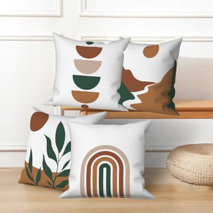 Bohemian Abstract Throw Pillow Covers 26"x26" Set of 4, Boho Minimalist Geometric Leaves Cushion Cover for Sofa Chair Couch Bed Office Garden Patio Farmhouse Indoor Outdoor Decorative