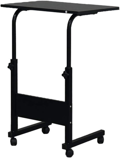 TV Tray Bed Side Table, Portable Rolling Desk Hospital Bed Laptop Table, Small Standing Desk with Wheels Adjustable Height for Sofa, Bedside, Tablet Use, Secure Non Tilt, 23.6" W, Black