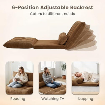 GIANTEX Adjustable Floor Sofa Couch with 2 Pillows, Multi-Functional 6-Position Foldable Lazy Sofa Sleeper Bed, Multi-Functional Suede Floor Seating Sofa for Reading Gaming (Coffee)
