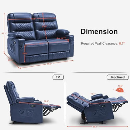 MCombo 56 in Reclining Loveseat Recliner with Heat & Massage PR622 (Blue)