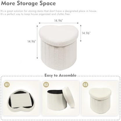 B FSOBEIIALEO Storage Ottoman Heart Shaped Ottoman with Storage,Cream White