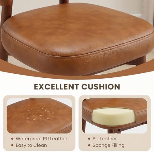 MALOL Wooden Dining Chairs Set of 4, Modern Upholstered Dining Room Kitchen Side Chairs with Curved Open Back for Living Room/Restaurant/Cafe, Brown