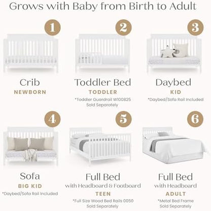 Delta Children Isabelle 6-in-1 Convertible Crib, Converts to Toddler Bed, Daybed, Sofa & Full Bed with/Without Footbaord, Greenguard Gold Certified, Mattress Heights, Bianca White