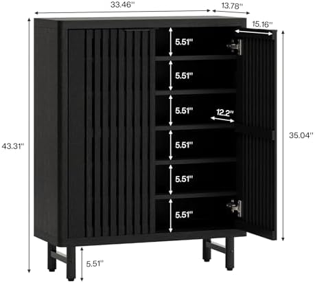Tribesigns 6-Tier Shoe Cabinet with Shutter Doors, Large Wooden Shoe Organizer Rack with Adjustable Shelves, Modern Farmhouse Hidden Storage Furniture for Entryway, Hallway (Black)