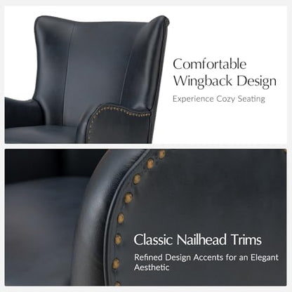 HULALA HOME Faux Leather Accent Chair Set of 2, Navy