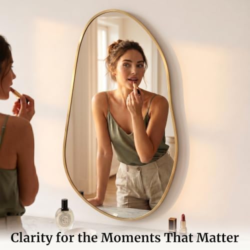 Matte Gold 32x16.5 Inch Asymmetrical Organic Oval Wall Mirror
