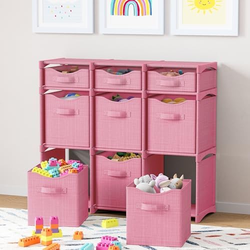 Cube Storage Organizer with Storage Bins Included - The Perfect Closet Organizers and Storage Solution. Includes 9 Storage Cubes, Great For Toy Storage, Closet Storage, Clothes Storage (Pink)