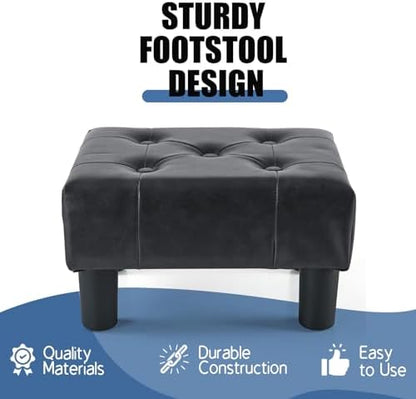 BRIAN & DANY Small Foot Stool, Leather Foot Stools with Legs, Stable Small Footstool for Living Room, Jet Black
