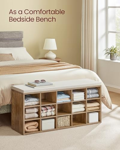 VASAGLE Shoe Bench with Cushion, 15 Compartments, 11.8 x 41.3 x 18.9 Inches