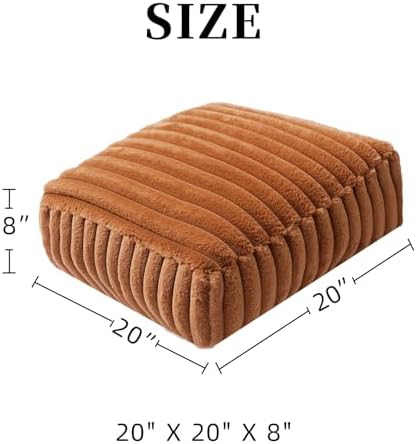Square Storage Pouf Cover Ottoman Foot Rest, Caramel