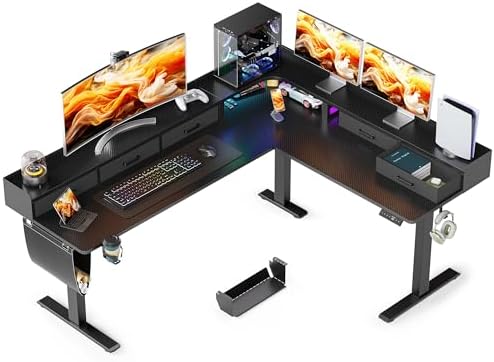 WALKINGDESK 75 Inches Height Adjustable L Shaped Standing Desk with 5 Drawers and Monitor Shelf, Electric Sit to Stand Home Office Computer Table, Ergonomic Corner Gaming Desk, Black