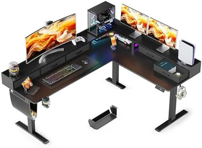 WALKINGDESK 75 Inches Height Adjustable L Shaped Standing Desk with 5 Drawers and Monitor Shelf, Electric Sit to Stand Home Office Computer Table, Ergonomic Corner Gaming Desk, Black