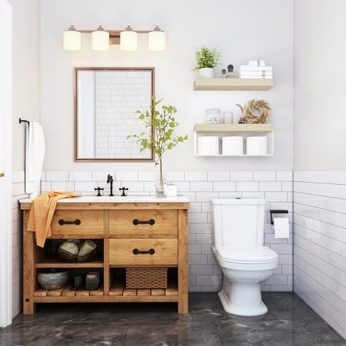QEEIG Bathroom Shelves Over Toilet Wall Mounted (Natural, Set of 2, 15.7")