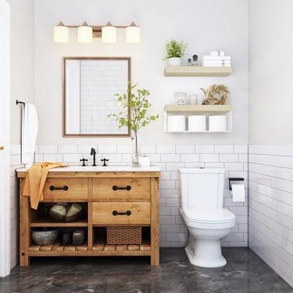 QEEIG Bathroom Shelves Over Toilet Wall Mounted (Natural, Set of 2, 15.7")