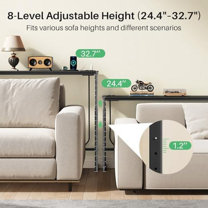 Kitstorack Narrow Sofa Table with Charging Station, 78.8" Behind Couch Table, Adjustable 24.4"-32.7" Height, Modular 2-piece Design for sectionals, entryways, Apartments, and Narrow Living Spaces