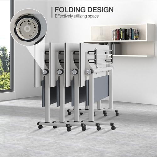 Folding Conference Table, Conference Room Tables with Wheels Foldable Large Rectangle Meeting Seminar Table for 6-12 People, Flip Top Mobile Training Table for Office Classr (6, Dark Gray, 47.2in)