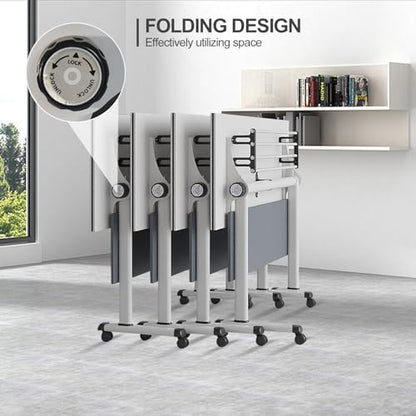 Folding Conference Table, Conference Room Tables with Wheels Foldable Large Rectangle Meeting Seminar Table for 6-12 People, Flip Top Mobile Training Table for Office Classr (6, Dark Gray, 47.2in)