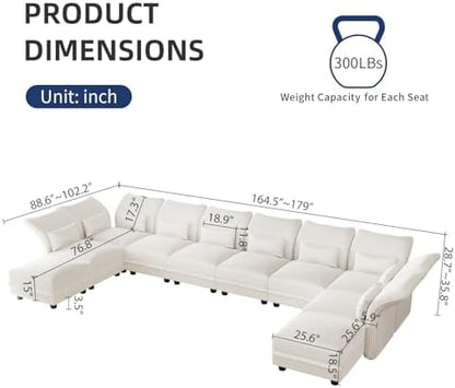 Corduroy Modular Sectional Cloud Couch with Storage, Oversized 10-Seat