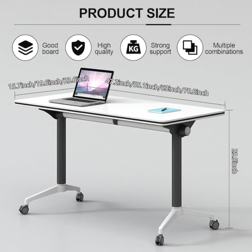 Folding Conference Room Tables with Wheels, White 8Pack Training Tables
