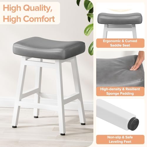 Raynesys 24 Inche Bonded Leather Counter Height Bar Stools Set of 3 Curved