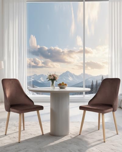 High Back Dining Chairs Set of 2, Mid-Century Modern Living Room Chairs, Upholstered Kitchen Chairs with Velvet Comfortable Seats for Bedroom Office, Easy Assembly-Brown