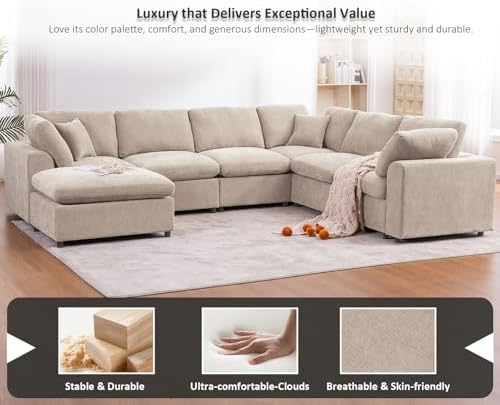 Oversized Modular Sectional Sofa, 7 Seater Cloud Couch with Ottoman