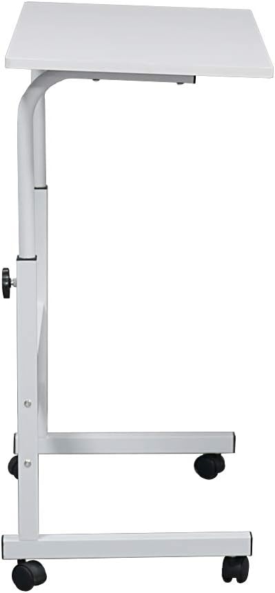 Standing Desk - Side Table Adjustable Height, Portable Laptop Cart, C-Shaped Bed Couch end Tables with Edge Stopper - Wheels for Living Room Bedroom Walking Pad Treadmill 31.5Inch White