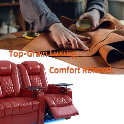 comfiroom Top-Grain Leather Home Theater Seating, Dual-Motor Power Recliner