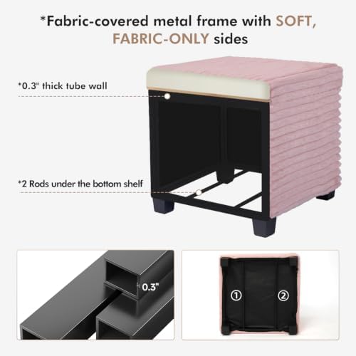 ABHENG Steel Frame Square Ottoman with Storage Vanity Stool Pink UASND643P