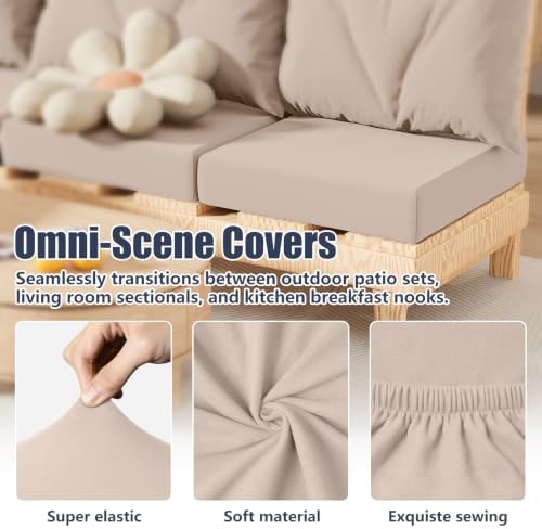 8Pcs Outdoor Cushion Covers, Stretch Patio Furniture Couch Chair Slipcovers