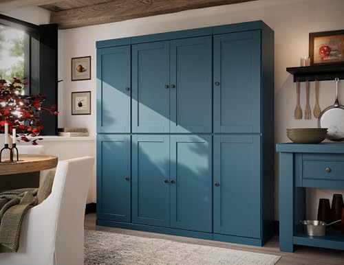 Palace Imports Solid Wood Kitchen Pantry Cabinet – 71.5" Tall x 65" Wide – Wooden Storage Cabinet with 8 Shaker Doors & 12 Adjustable Shelves – Teal Blue, 100% Eco-Friendly Wood, Made in Brazil