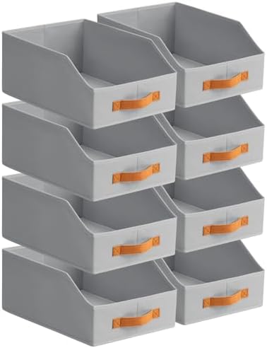 Homsorout Fabric Storage Bins for Organizing - 8 Pack Large Trapezoid Collapsible Storage Bins with Front Handle, Closet Organizers and Storage for Bedroom, Home Shelves, Small Spaces, Grey