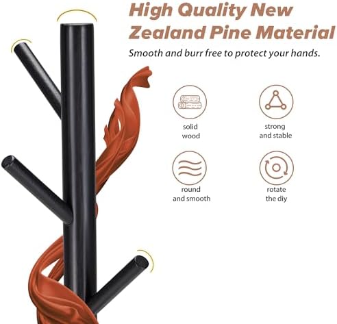 8-Hook Freestanding Coat Rack 3 Adjustable Heights Black 2PCS