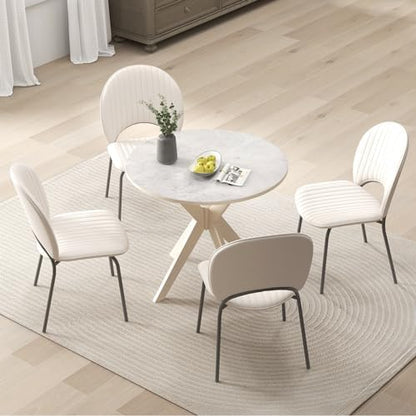 GIANTEX 36" Round Wood Dining Table, Farmhouse Kitchen Table with Intersecting Pedestal Base & Solid Rubber Wood Legs, Vintage Coffee Tables for Dinette, Small Spaces, Restaurant, White