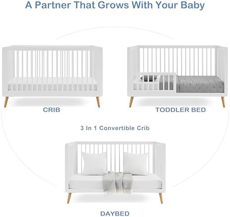 Tatum 3-in-1 Convertible Baby Crib with Guardrail - White