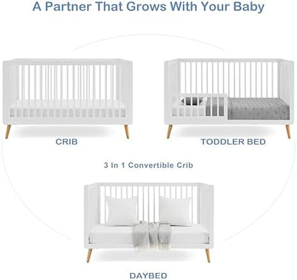Tatum 3-in-1 Convertible Baby Crib with Guardrail - White