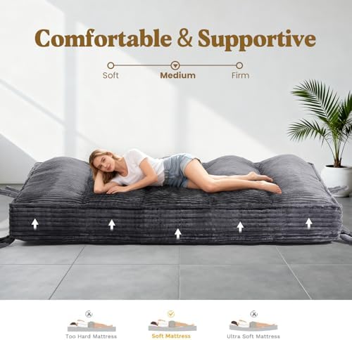 10" Futon Mattress Queen Size, Ultra Thick Futons Sofa Couch Bed Sleeper Sofa Bed, Versatile Floor Futons Japanese Floor Mattress for Adults, Grey (Frame Not Included)