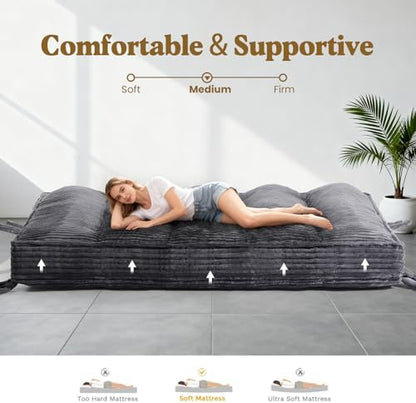 10" Futon Mattress Queen Size, Ultra Thick Futons Sofa Couch Bed Sleeper Sofa Bed, Versatile Floor Futons Japanese Floor Mattress for Adults, Grey (Frame Not Included)