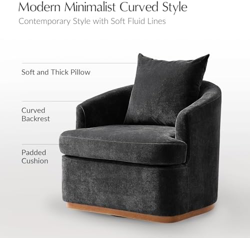 HULALA HOME Modern Swivel Accent Chair with Solid Wood Base, Black