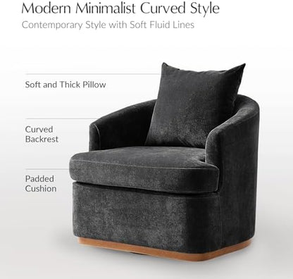 HULALA HOME Modern Swivel Accent Chair with Solid Wood Base, Black