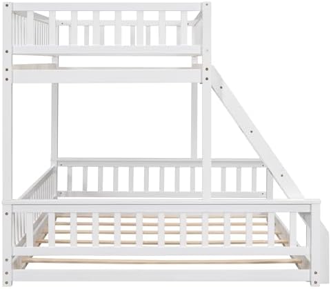 DNYN Twin XL Over Queen Bunk Bed for Kids Bedroom,Solid Wood Convertible Bedframe w/Ladder & Safety Guardrails,Can be Separated & Easy Assembly & Super Save Space & No Box Spring Needed, White