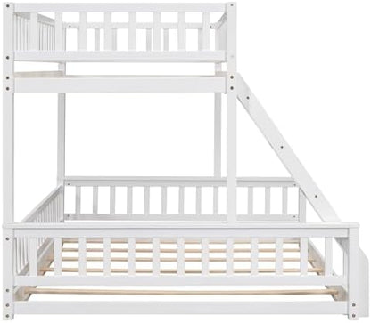DNYN Twin XL Over Queen Bunk Bed for Kids Bedroom,Solid Wood Convertible Bedframe w/Ladder & Safety Guardrails,Can be Separated & Easy Assembly & Super Save Space & No Box Spring Needed, White